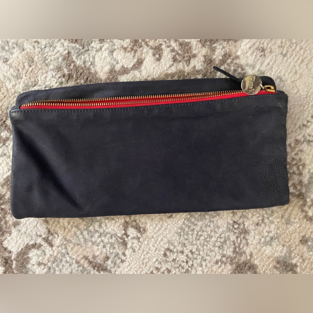 Clare V Leather Fold Over Clutch Navy Blue